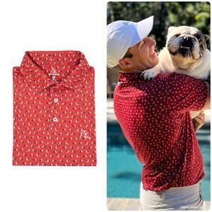 Rhoback The Dawg UGA Red Bulldog Print Short Sleeve Polo Shirt